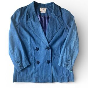 Vintage BIS by George Ewing Denim Blazer Jacket Star Buttons Women’s 10